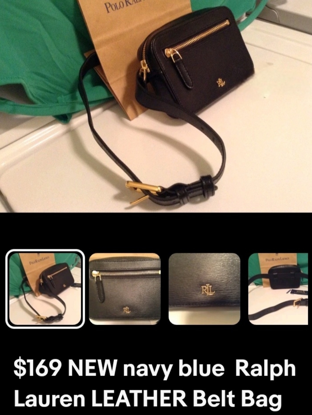 BRAND NEW Ralph Lauren Navy Leather Belt Bag